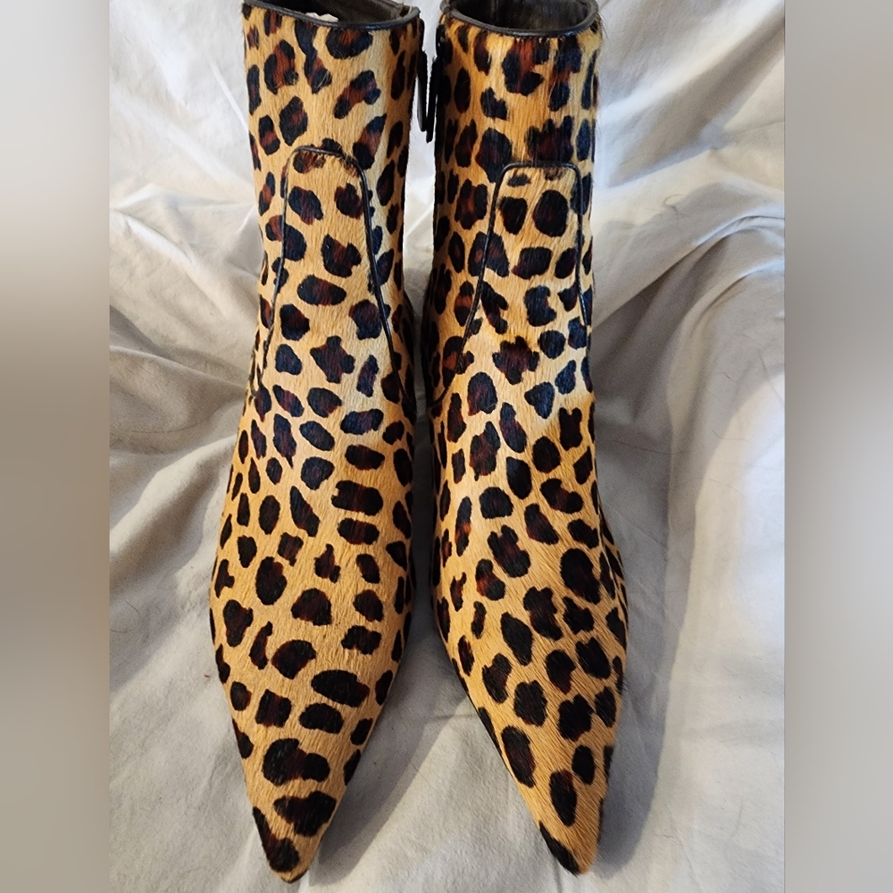 Cole Haan Leopard Print Calf Hair Ankle Boot Size 10